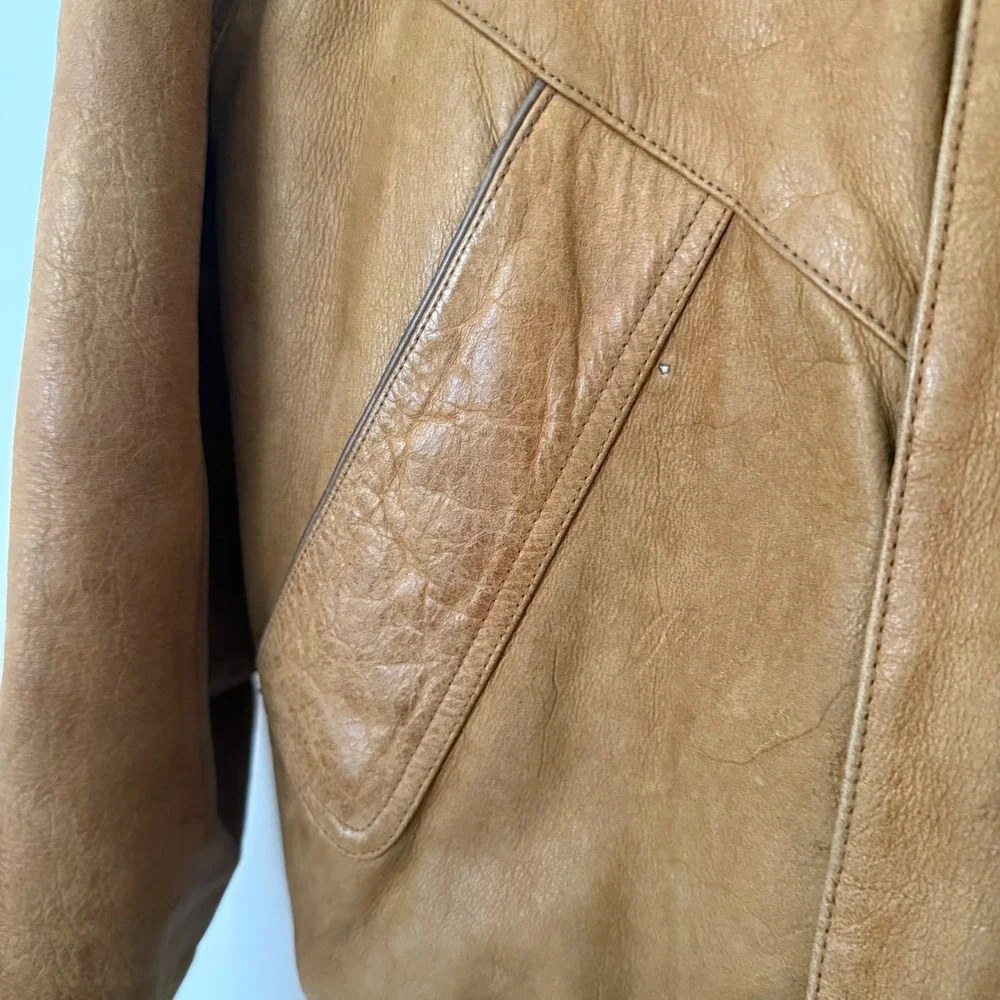 VTG 90s Leather Bomber Jacket L Tan Flight Aviator Rugged Streetwear‎ Gorpcore